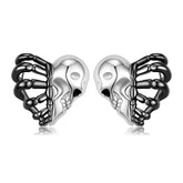 Halloween Skull Face and Rib Skeleton Silver Stud Earrings